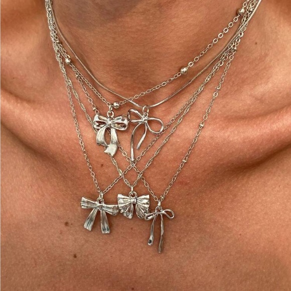 Zara Jewelry - New! Silver Bow Stack Necklace (3024) NWOT